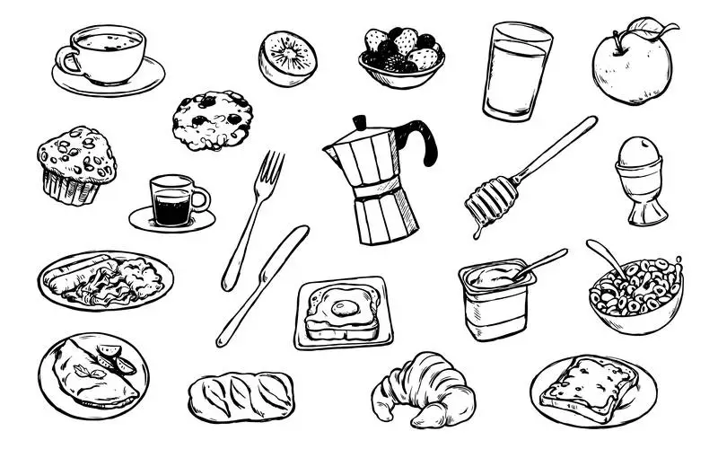 Set of Hand-Drawn Breakfast Doodles