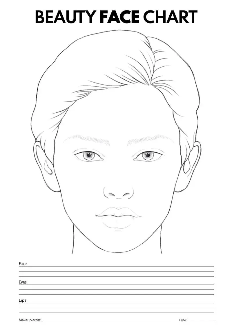 Beauty Face Chart with Woman Face Drawing