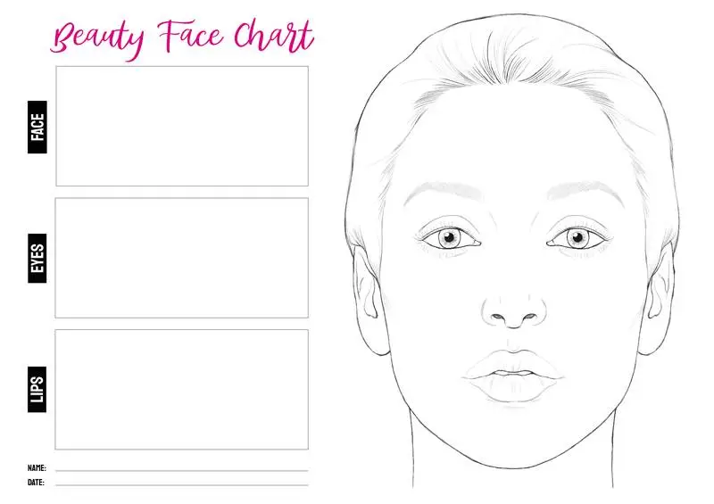 Beauty Face Chart with Realistic Woman Face Drawing