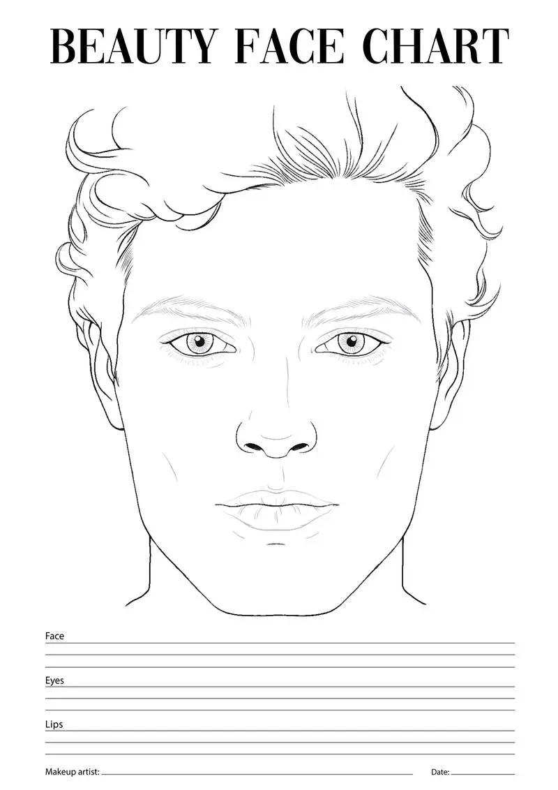 Beauty Face Chart with Man Face Drawing