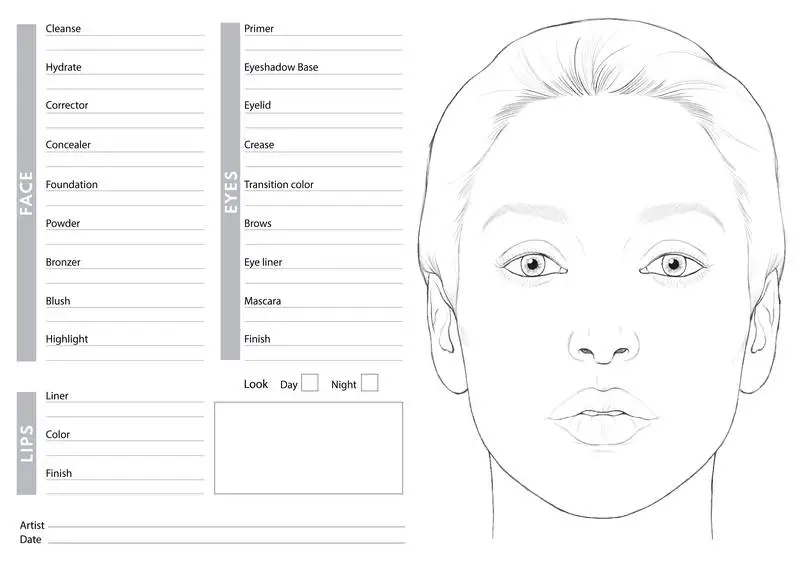 Beauty Face Chart for Makeup with Realistic Woman Face