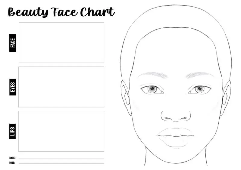 Beauty Face Chart for Makeup with Hand-Drawn Woman Face