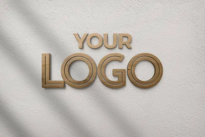 Mockup of Wood Logo on White Wall