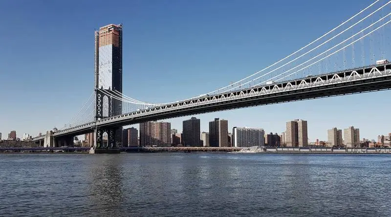 View of New York City with the Manhattan Bridge in the Foreground