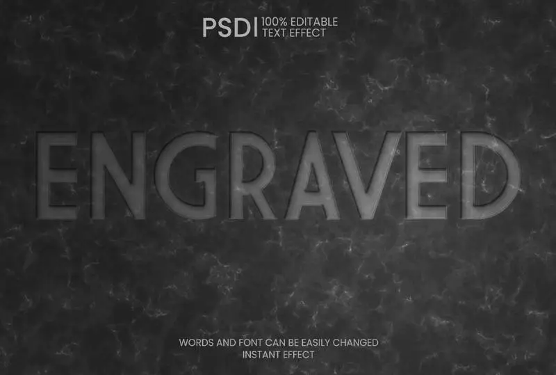 Realistic Black Marble Engraved Text Effect