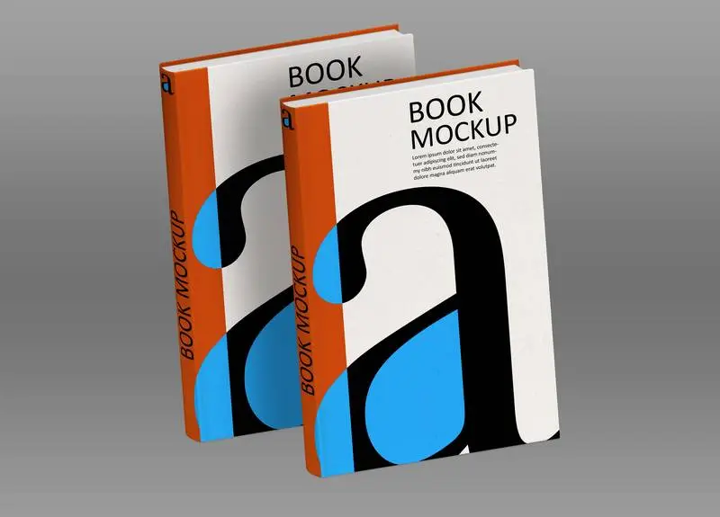Realistic Cover Mockup of Two Books Over Plain Background