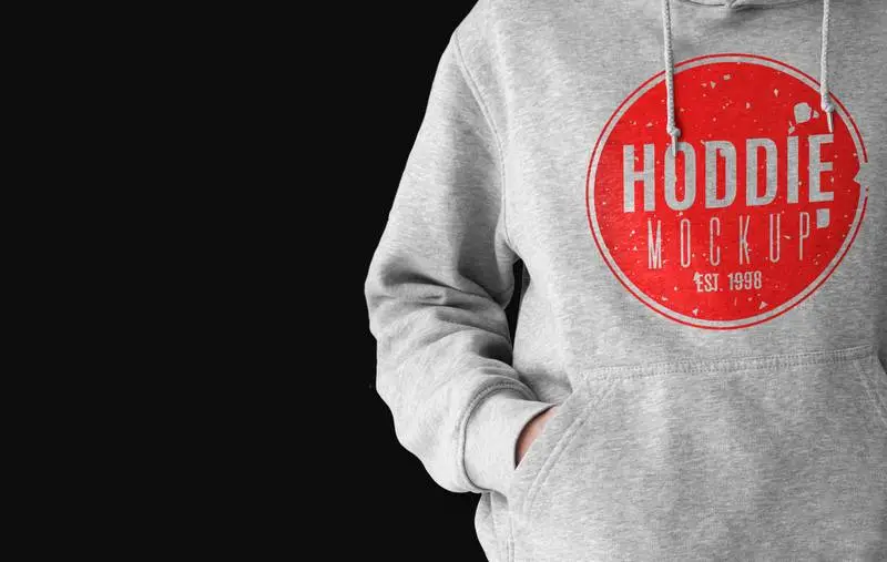 Grey Hoodie Over Dark Surface Mockup