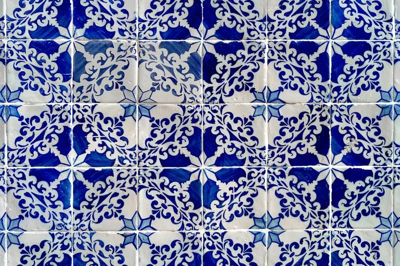 Background Photograph of Antique Portuguese Tile Pattern in Blue and White