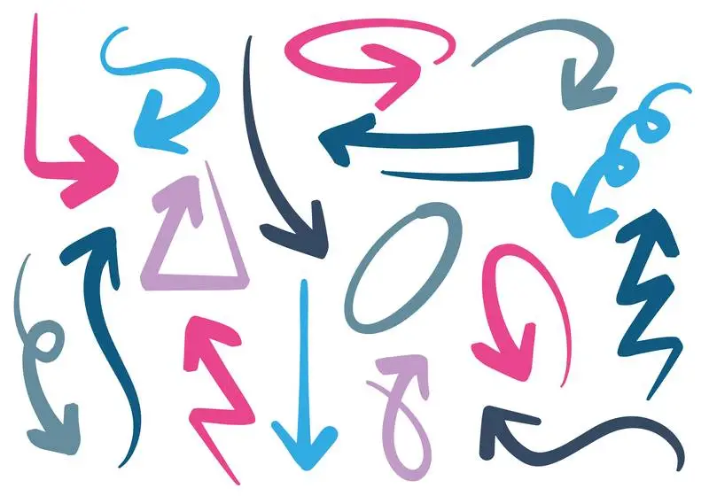Set of Colorful Hand-drawn Arrows