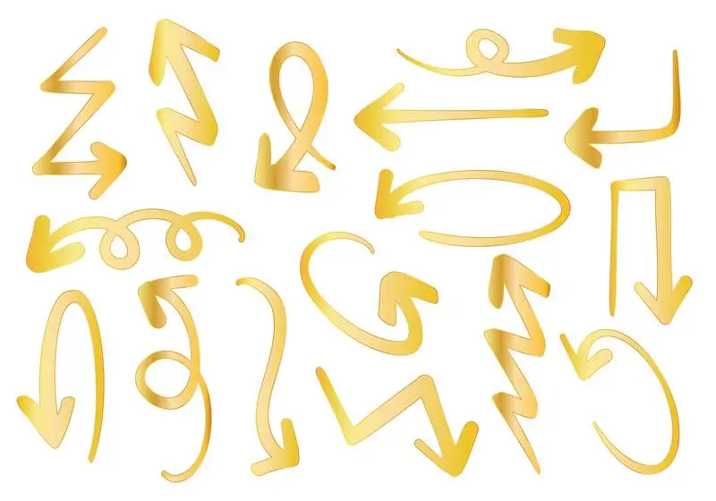Set of Hand-drawn Golden Arrows