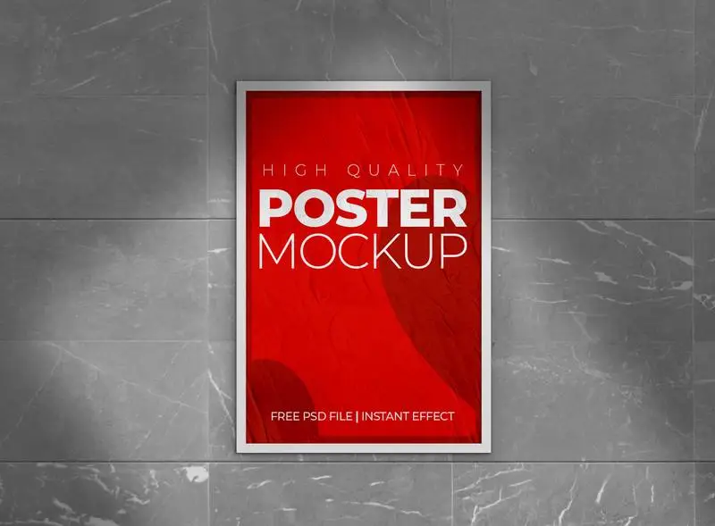 Crumpled Poster with Shadow Mockup Over Tiles Surface