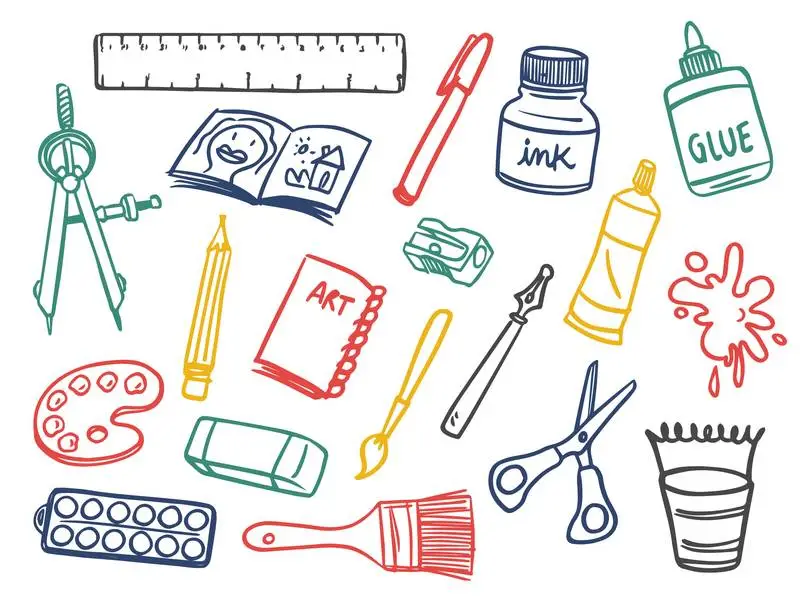 Collection of Hand-drawn Art Supplies Doodles