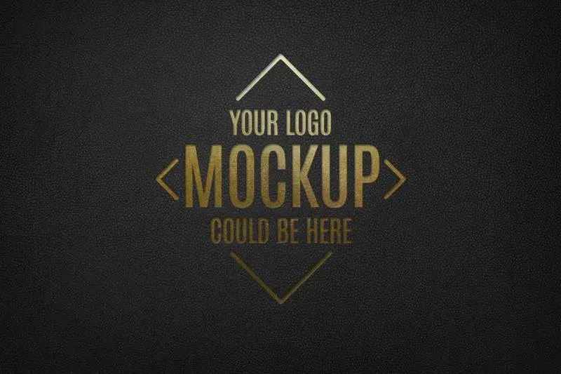 Mockup of Gold Pressed Logo on Black Leather Background
