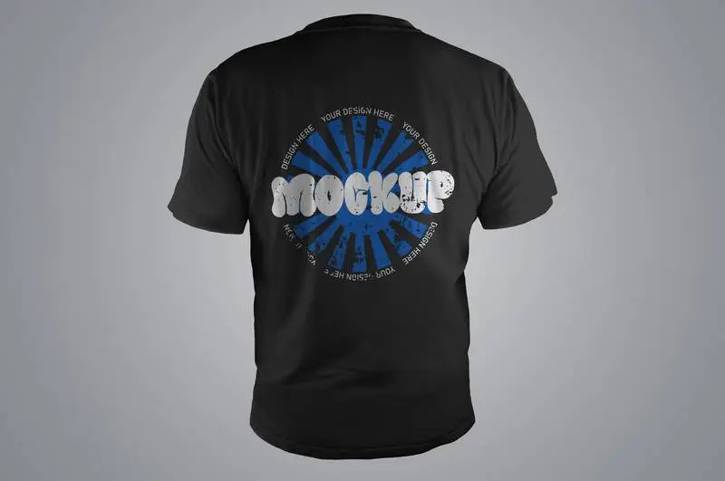 Mockup of Back Side of a Black T-Shirt