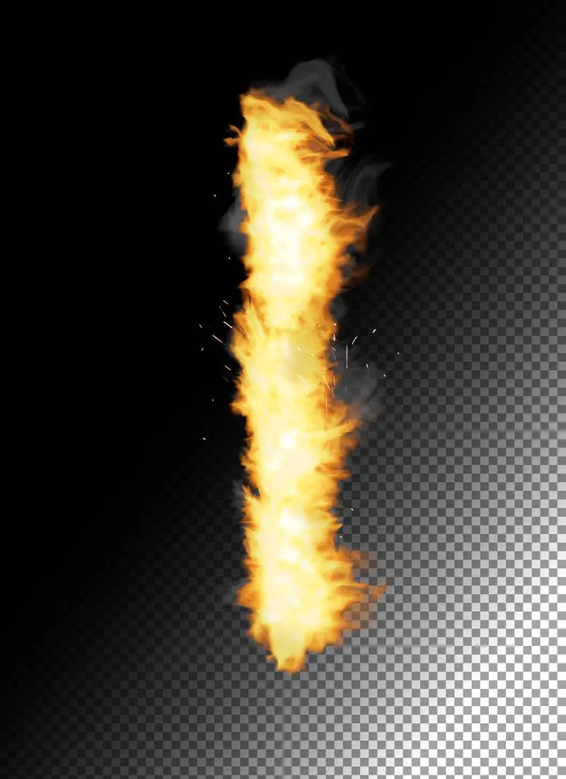 Realistic Letter I Made of Fire on Transparent Background