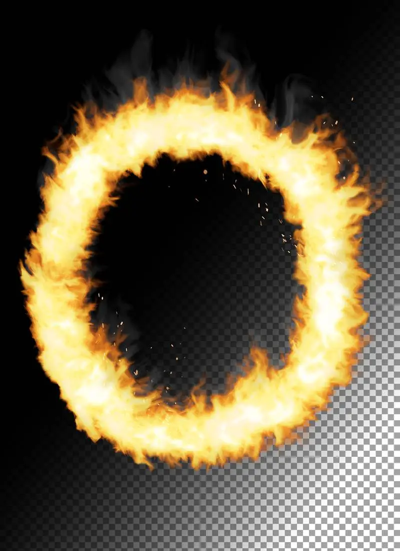 Realistic Letter O Made of Fire on Transparent Background