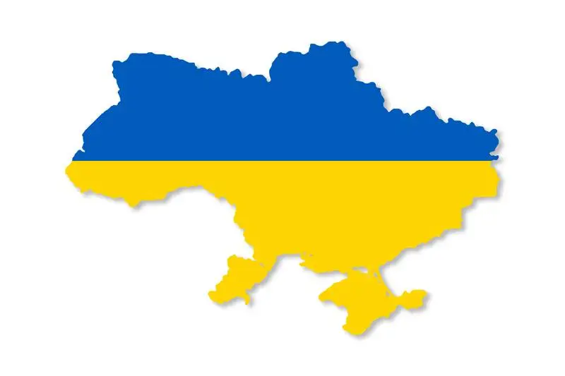 Ukraine Map with National Flag Colors