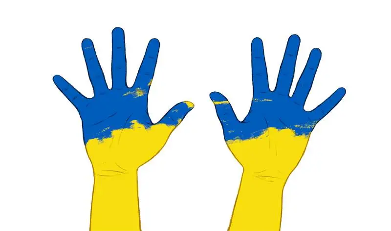 Hands with Ukraine Flag Brushstrokes