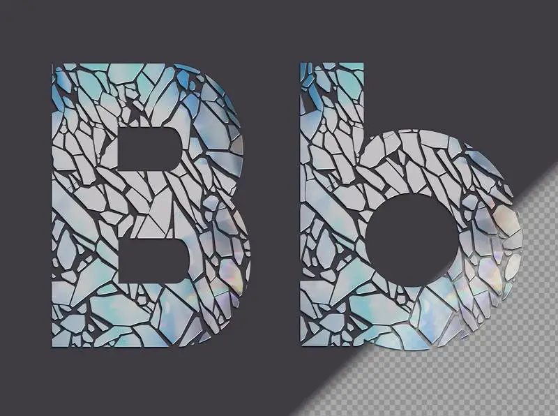 Letter B in Upper and Lower Case Made of Glass Shards