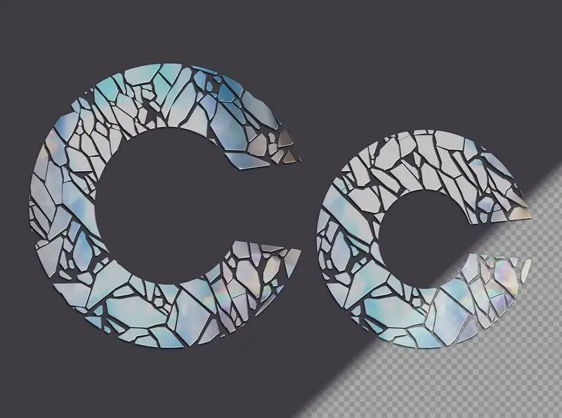 Letter C in Upper and Lower Case Made of Glass Shards