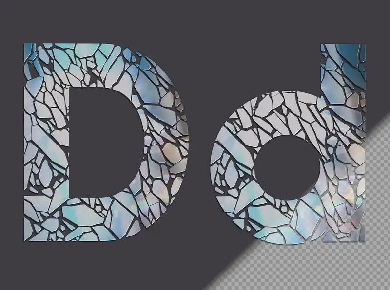 Letter D in Upper and Lower Case Made of Glass Shards