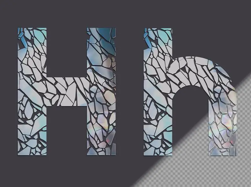 Letter H in Upper and Lower Case Made of Glass Shards