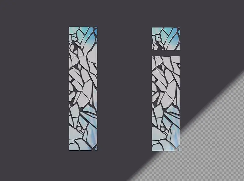 Letter I in Upper and Lower Case Made of Glass Shards
