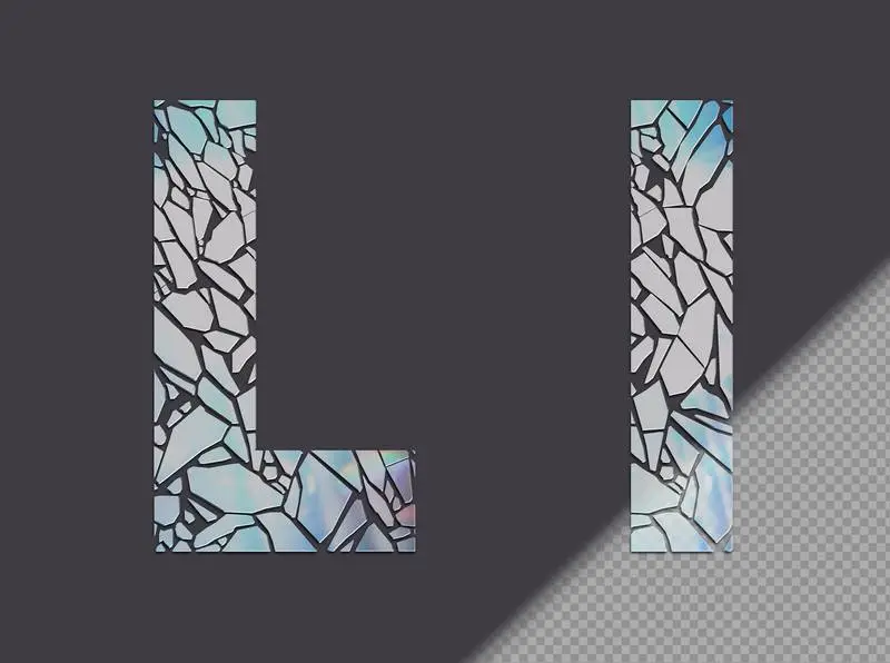 Letter L in Upper and Lower Case Made of Glass Shards