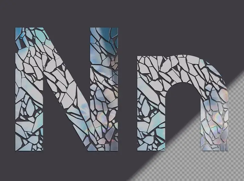 Letter N in Upper and Lower Case Made of Glass Shards