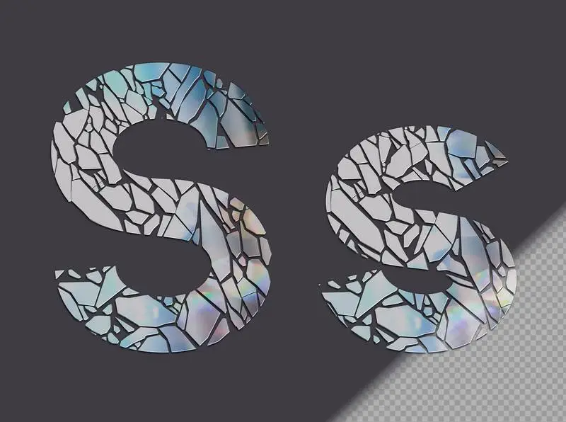 Letter S in Upper and Lower Case Made of Glass Shards