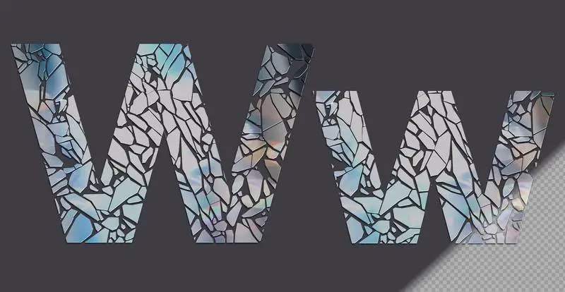 Letter W in Upper and Lower Case Made of Glass Shards