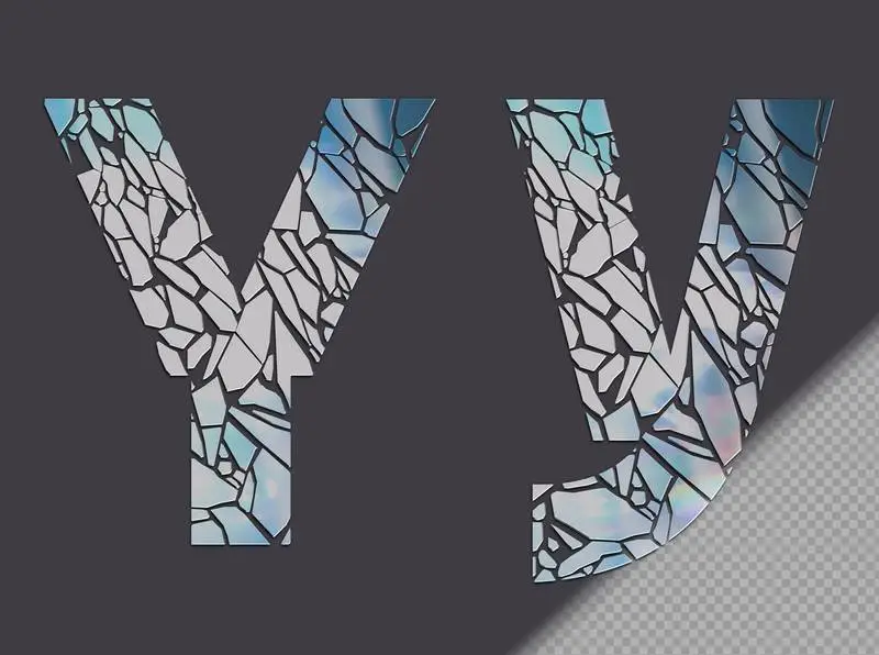Letter Y in Upper and Lower Case Made of Glass Shards