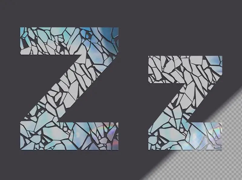 Letter Z in Upper and Lower Case Made of Glass Shards