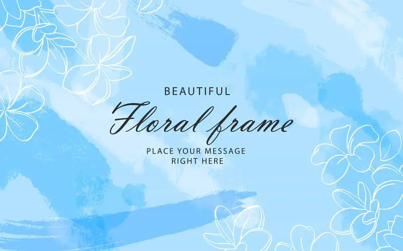 Floral Frame with Blue Watercolor Background