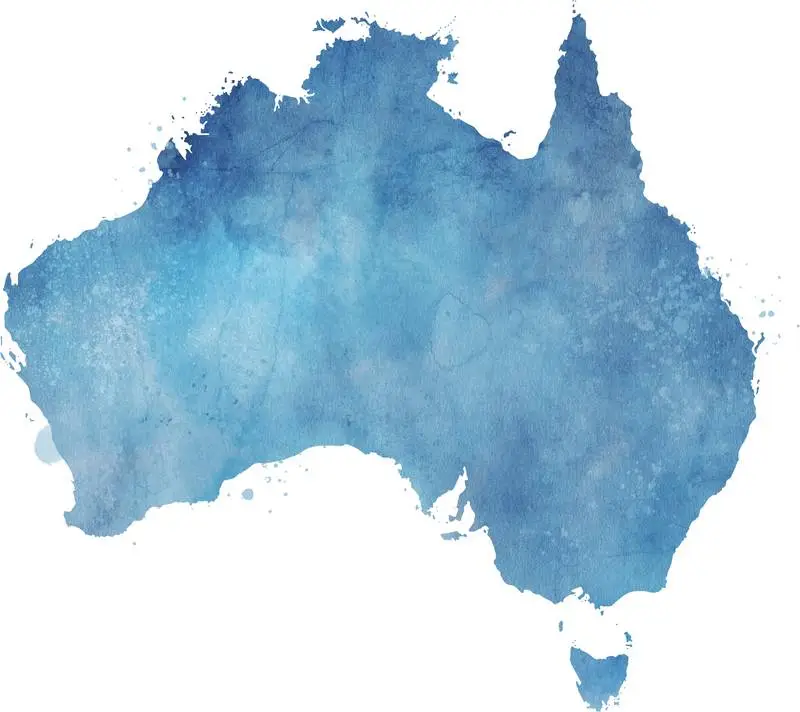 Blue Watercolor Map of Australia