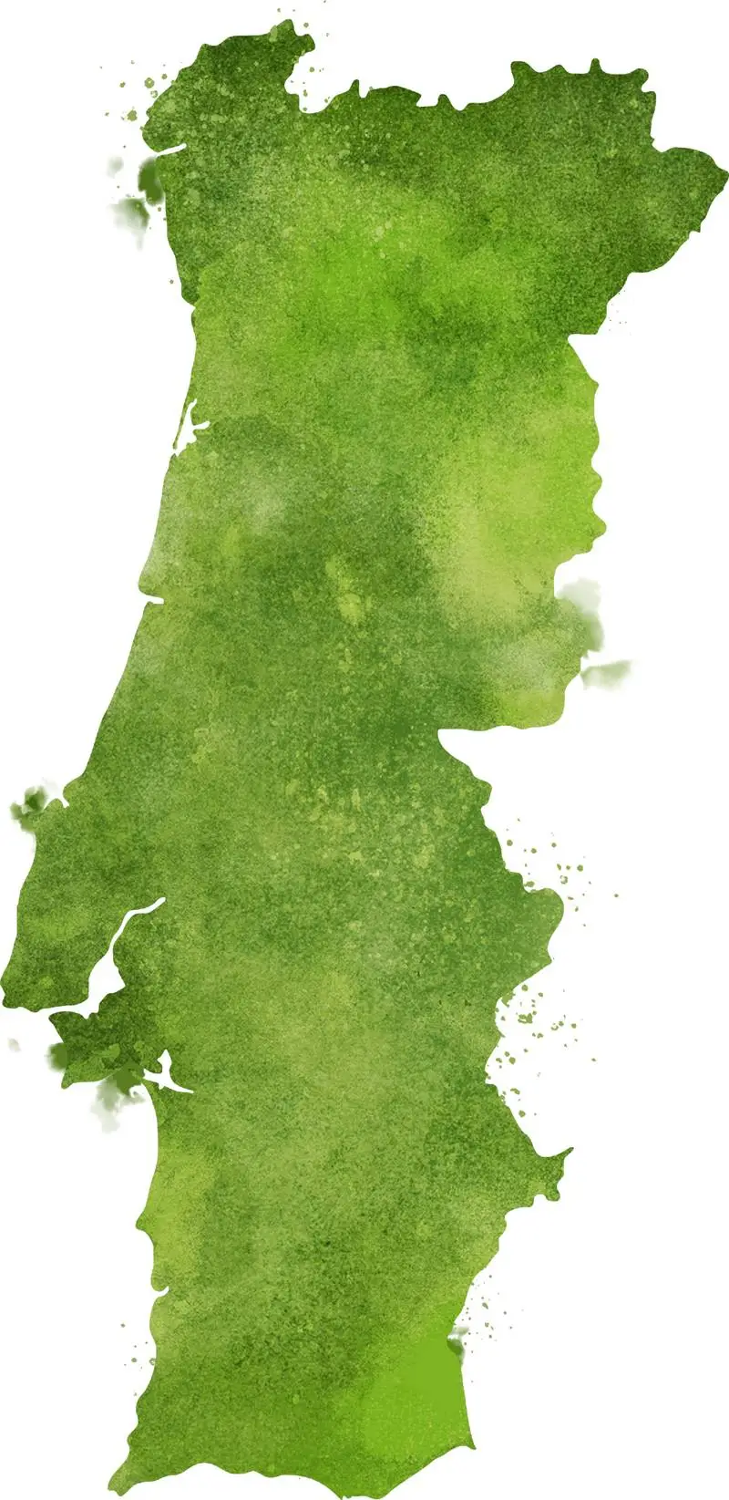 Light Green Watercolor Map of Portugal