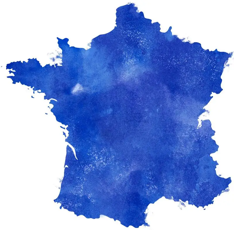 Map of France in Watercolor in Blue Color