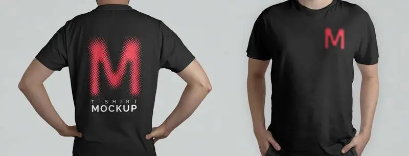 Front and Back Model Wearing Black T-Shirt Mockup