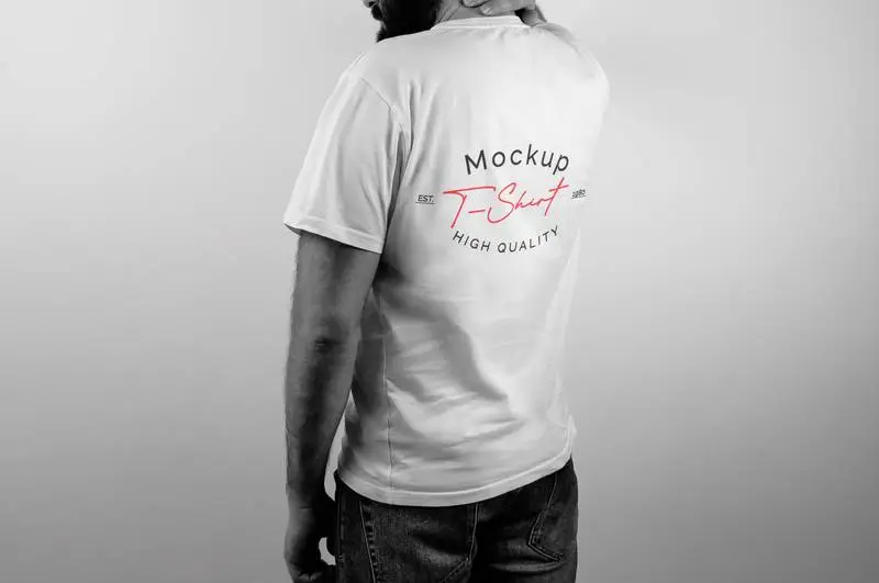 Black and White Model Wearing White T-Shirt Mockup