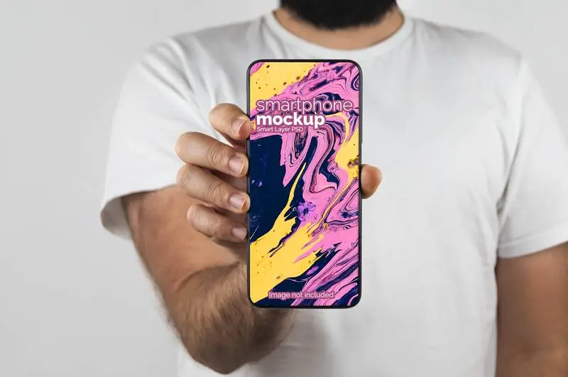 Mockup of Model Holding a Smartphone