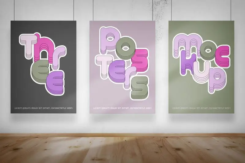 Mockup of Three Hanging Posters