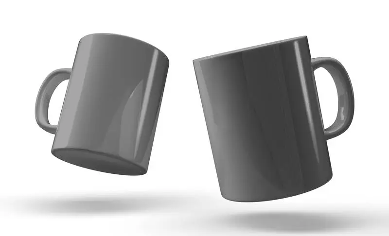 Pack of Grey Mugs on White Background