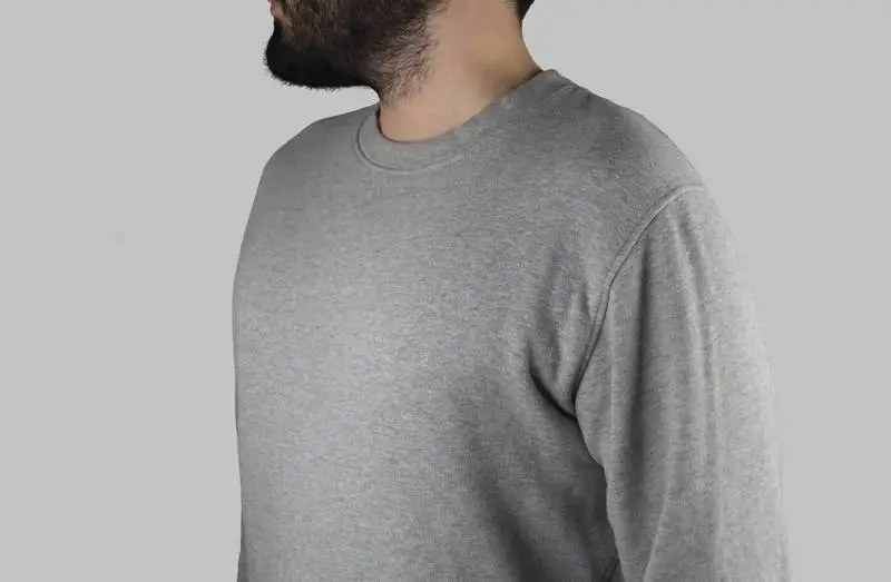 Model Wearing a Grey Sweater