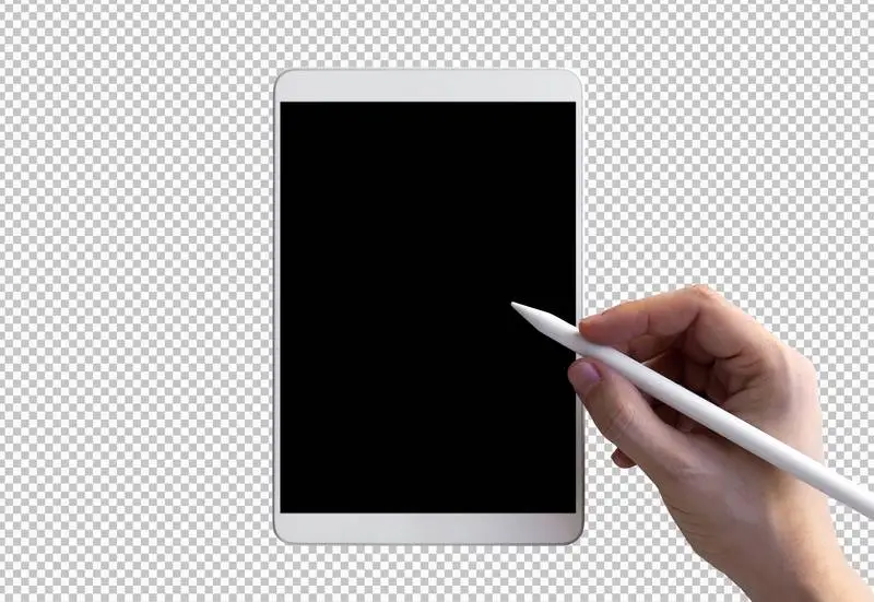 Isolated White Tablet with Hand and Pen