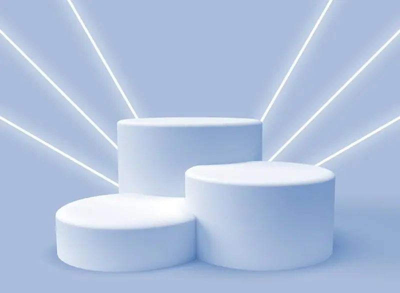 Three Blue 3D Podiums for Product Presentation with Light Beams