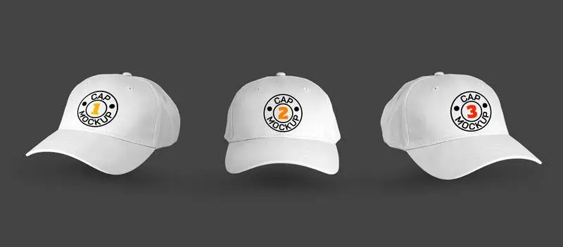 Set of Three White Cap Views Mockup