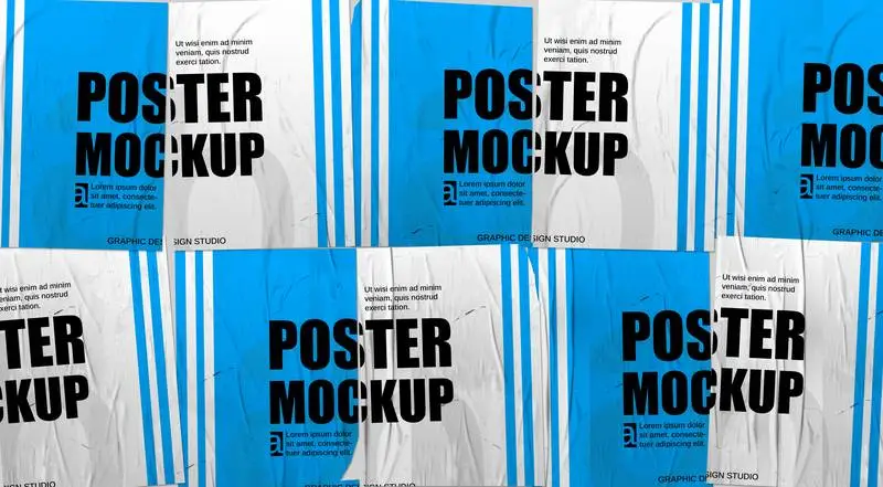 Collection of Crumpled Posters on a Wall Mockup