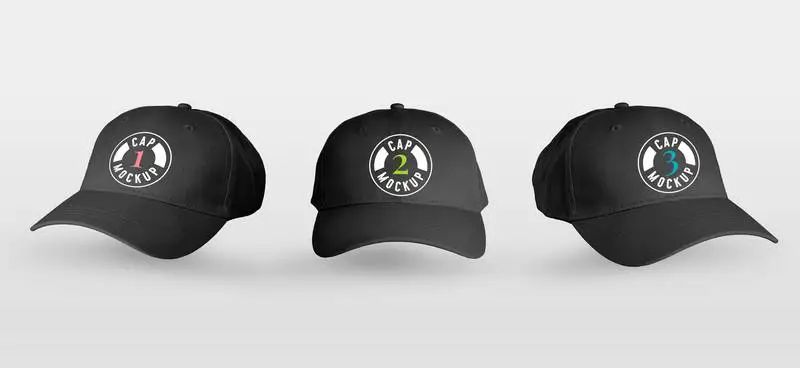 Pack of Three Black Cap Views Mockup