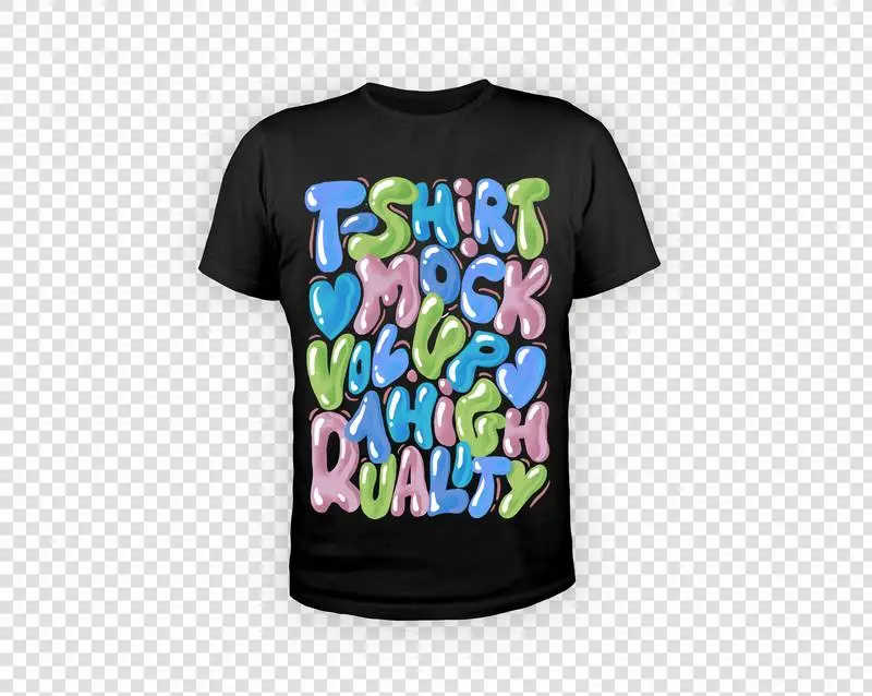 Mockup of a Plain Black T-shirt on a Coloured Background