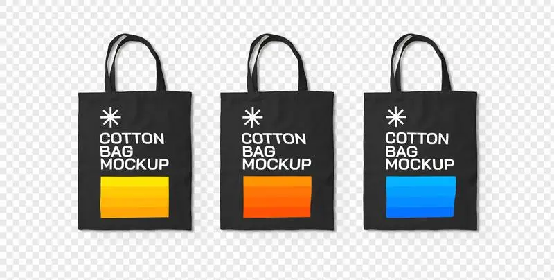 Pack of Three Black Tote Bags Mockup